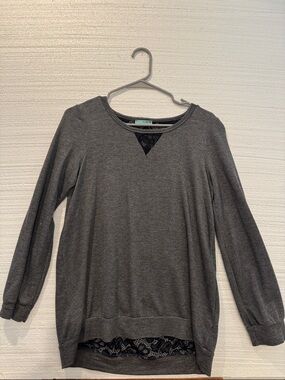 PS Kate Dark Gray Long Sleeve Top with Black Lace inserts
